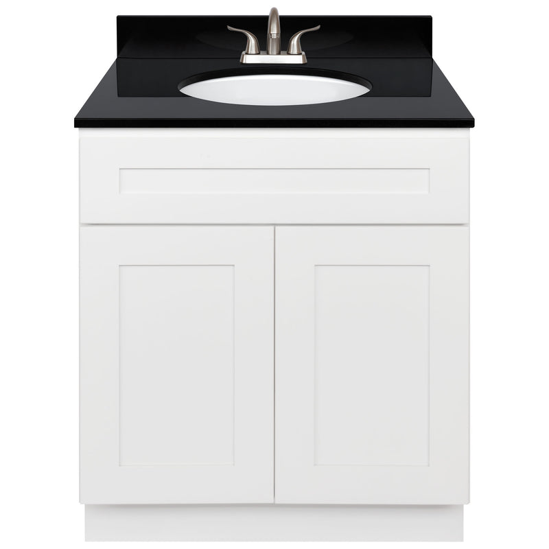 White Bathroom Vanity 30", Absolute Black Granite Top, Faucet LB5B AB314-30AW-5B