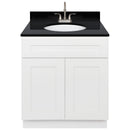 White Bathroom Vanity 30", Absolute Black Granite Top, Faucet LB6B AB314-30AW-6B