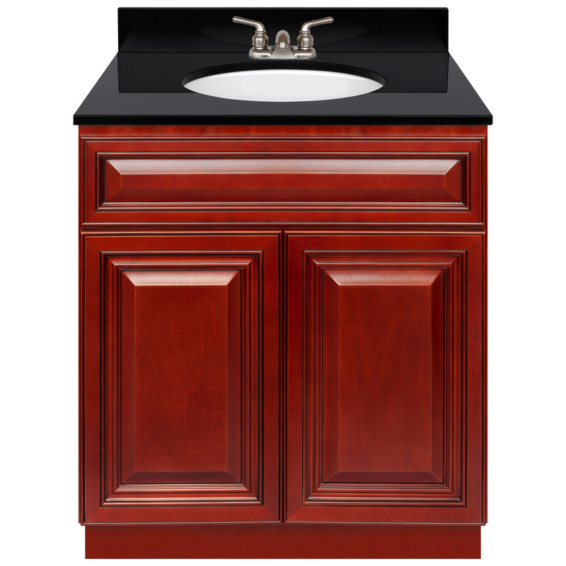 Cherry Bathroom Vanity 30", Absolute Black Granite Top, Faucet LB3B AB314-30CH-3B