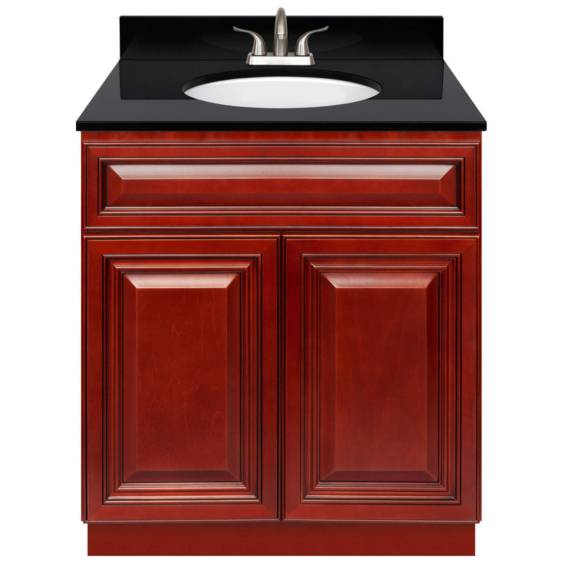 Cherry Bathroom Vanity 30", Absolute Black Granite Top, Faucet LB5B AB314-30CH-5B