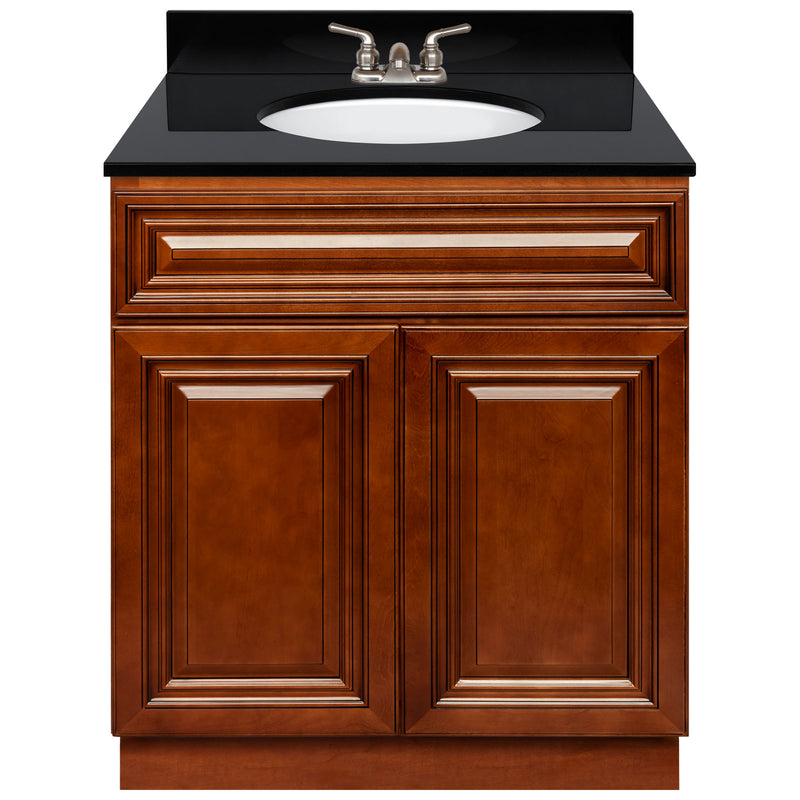 Brown Bathroom Vanity 30", Absolute Black Granite Top, Faucet LB3B AB314-30GN-3B