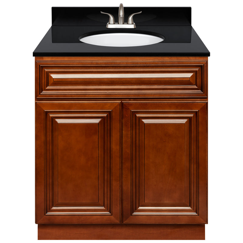 Brown Bathroom Vanity 30", Absolute Black Granite Top, Faucet LB5B AB314-30GN-5B