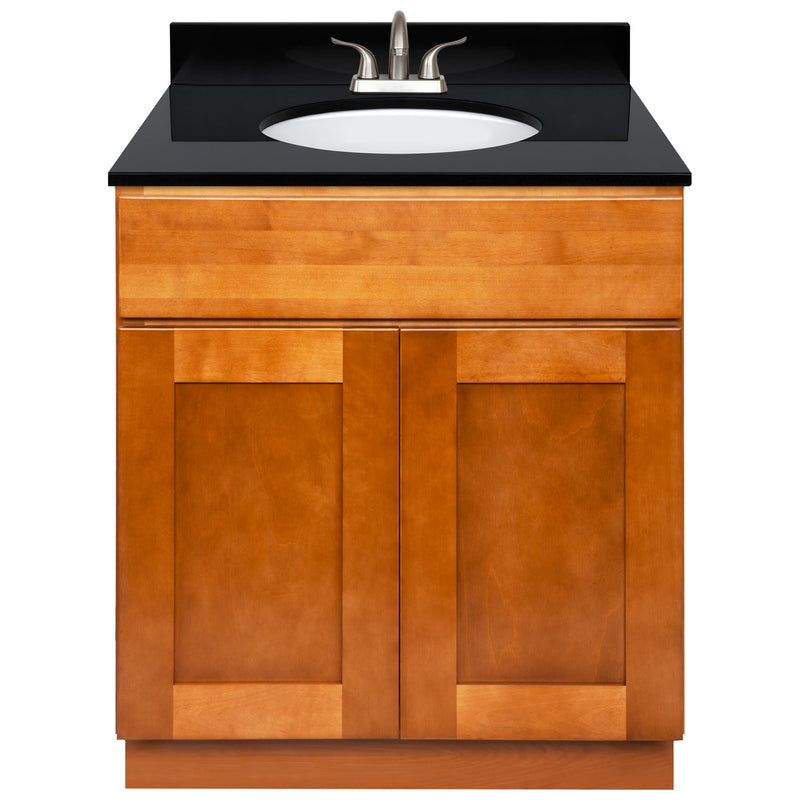 Brown Bathroom Vanity 30", Absolute Black Granite Top, Faucet LB5B AB314-30NP-5B