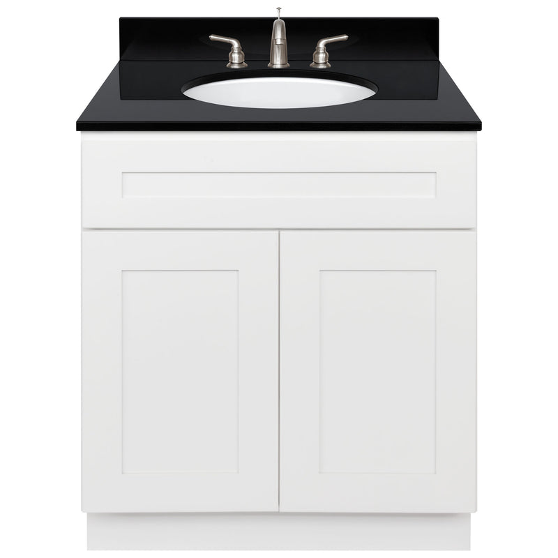 White Bathroom Vanity 30", Absolute Black Granite Top, Faucet LB4B AB318-30AW-4B