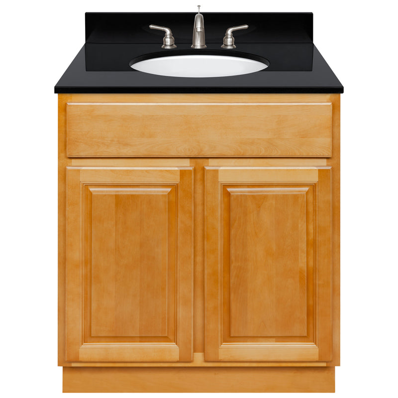 Brown Bathroom Vanity 30", Absolute Black Granite Top, Faucet LB4B AB318-30RC-4B