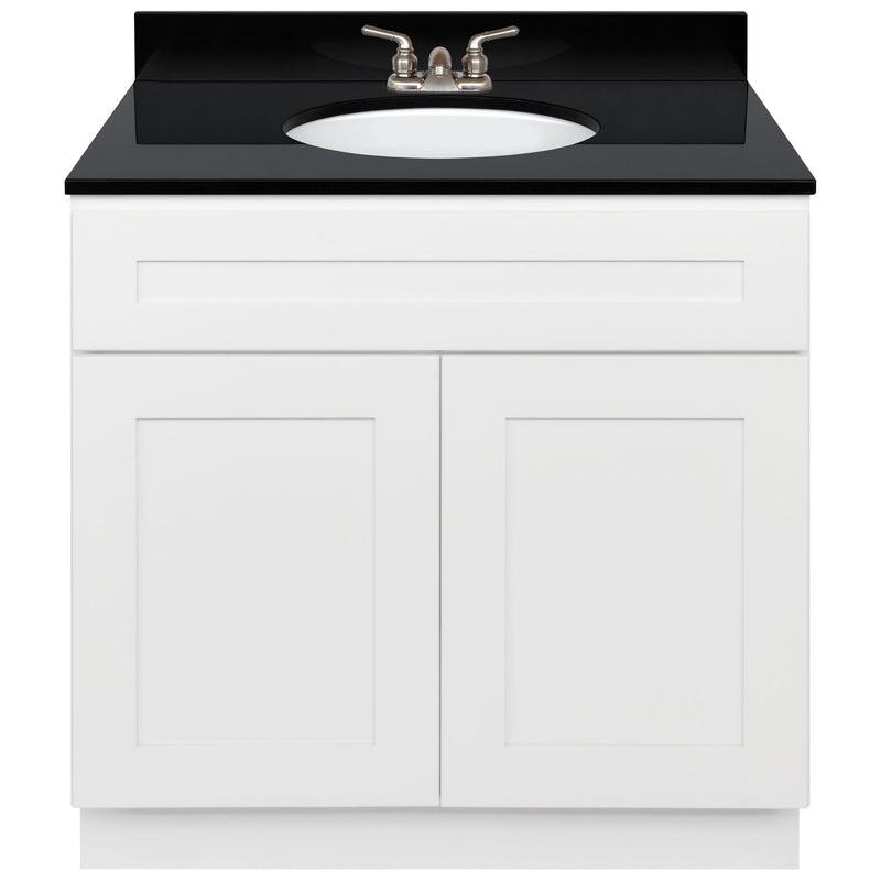 White Bathroom Vanity 36", Absolute Black Granite Top, Faucet LB3B AB374-36AW-3B