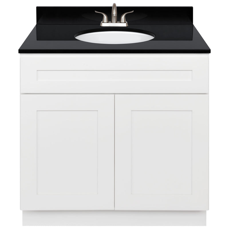 White Bathroom Vanity 36", Absolute Black Granite Top, Faucet LB5B AB374-36AW-5B