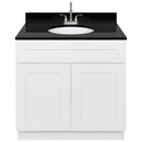 White Bathroom Vanity 36", Absolute Black Granite Top, Faucet LB6B AB374-36AW-6B