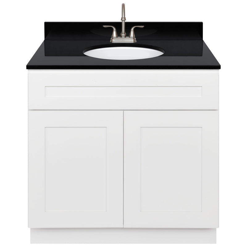 White Bathroom Vanity 36", Absolute Black Granite Top, Faucet LB6B AB374-36AW-6B