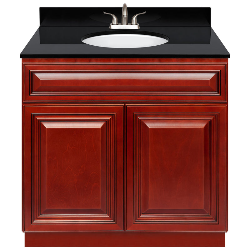 Cherry Bathroom Vanity 36", Absolute Black Granite Top, Faucet LB5B AB374-36CH-5B