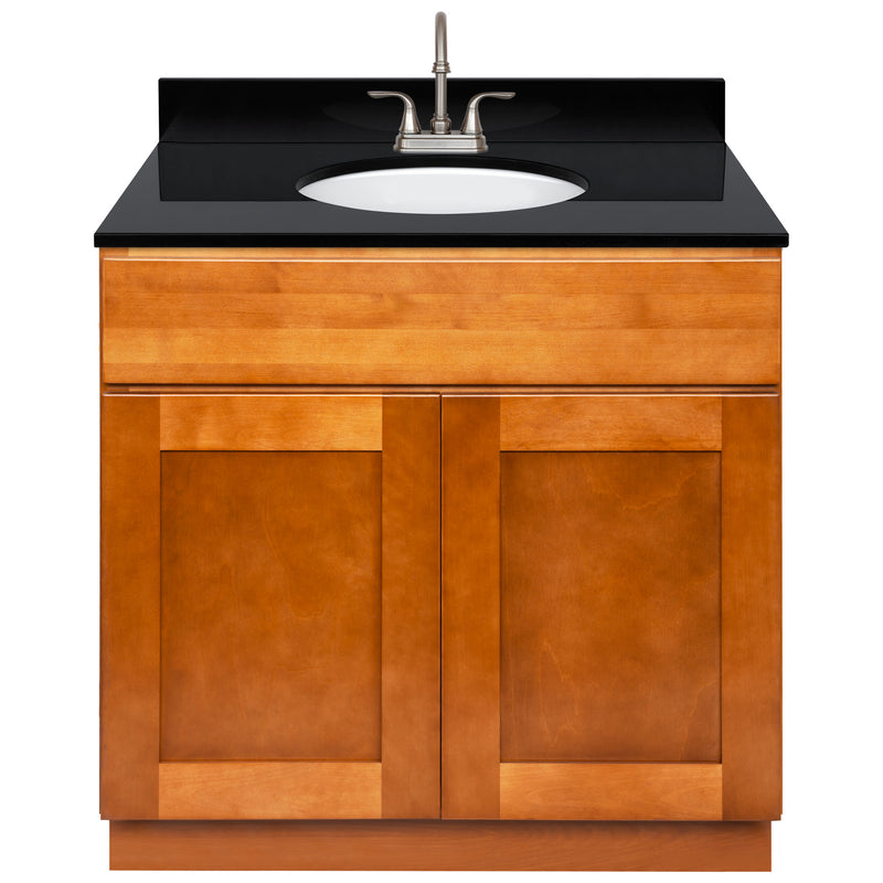 Brown Bathroom Vanity 36", Absolute Black Granite Top, Faucet LB6B AB374-36NP-6B