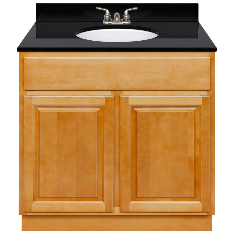 Brown Bathroom Vanity 36", Absolute Black Granite Top, Faucet LB3B AB374-36RC-3B