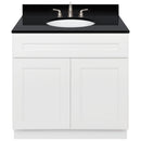 White Bathroom Vanity 36", Absolute Black Granite Top, Faucet LB4B AB378-36AW-4B