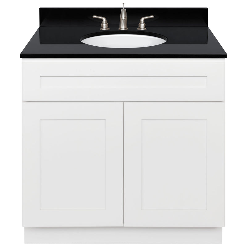 White Bathroom Vanity 36", Absolute Black Granite Top, Faucet LB4B AB378-36AW-4B