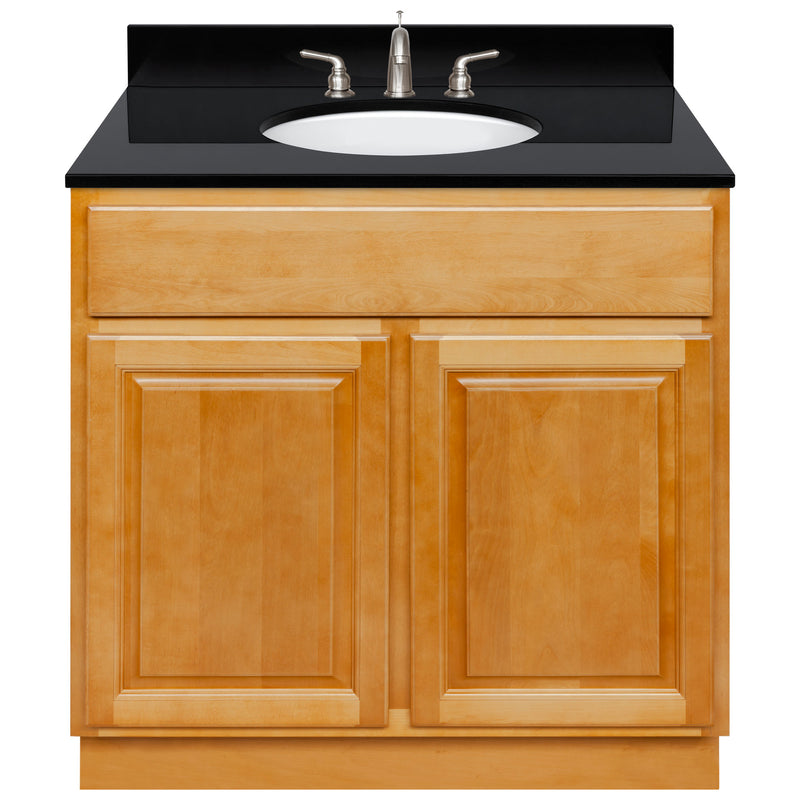 Brown Bathroom Vanity 36", Absolute Black Granite Top, Faucet LB7B AB378-36RC-7B