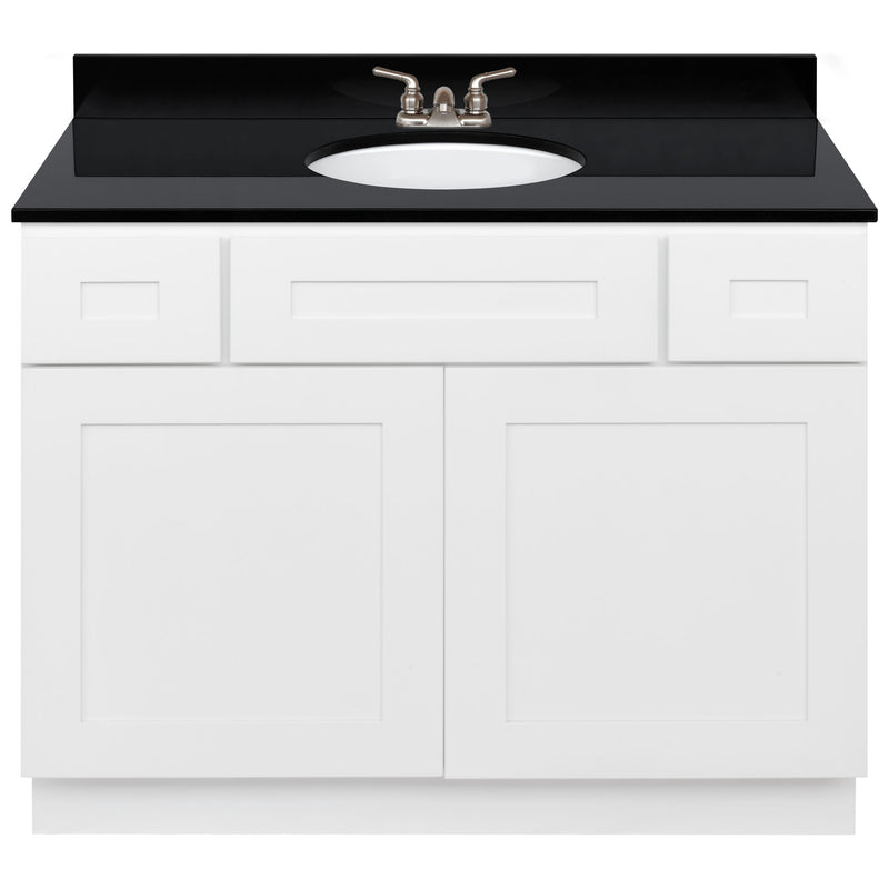 White Bathroom Vanity 42", Absolute Black Granite Top, Faucet LB3B AB434-42AW-3B