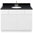 White Bathroom Vanity 42", Absolute Black Granite Top, Faucet LB6B AB434-42AW-6B