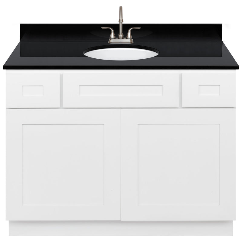 White Bathroom Vanity 42", Absolute Black Granite Top, Faucet LB6B AB434-42AW-6B