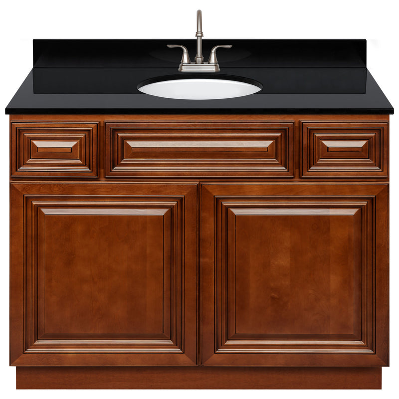 Brown Bathroom Vanity 42", Absolute Black Granite Top, Faucet LB6B AB434-42GN-6B