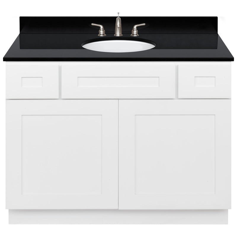 White Bathroom Vanity 42", Absolute Black Granite Top, Faucet LB4B AB438-42AW-4B