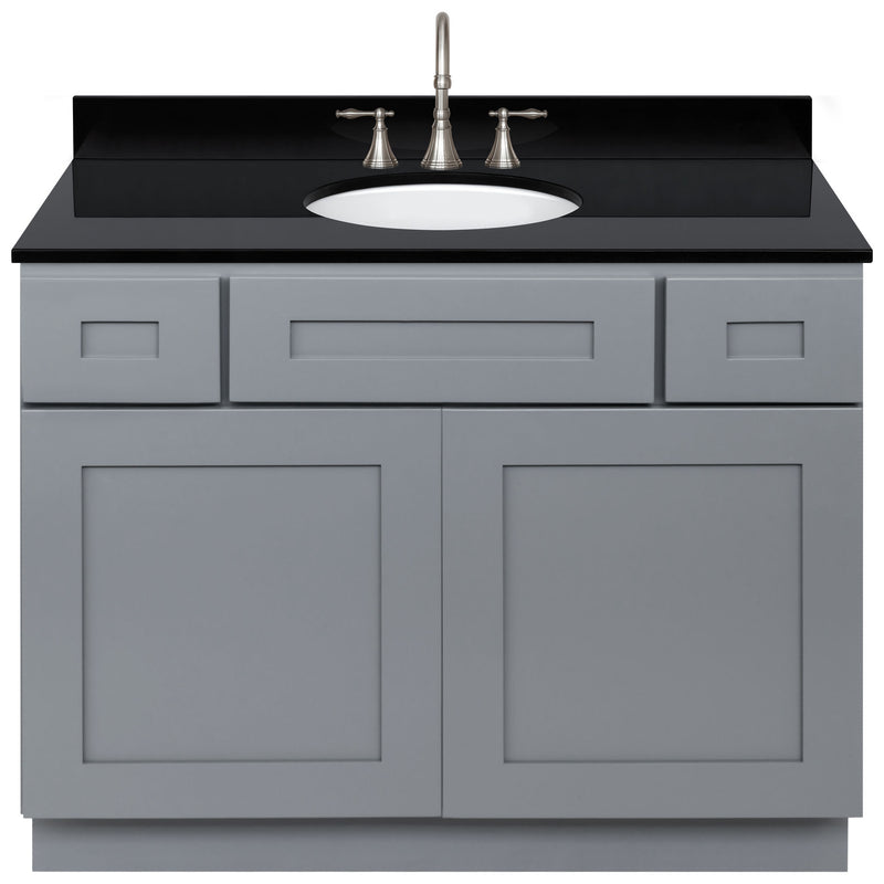 Cherry Bathroom Vanity 42", Absolute Black Granite Top, Faucet LB7B AB438-42CG-7B