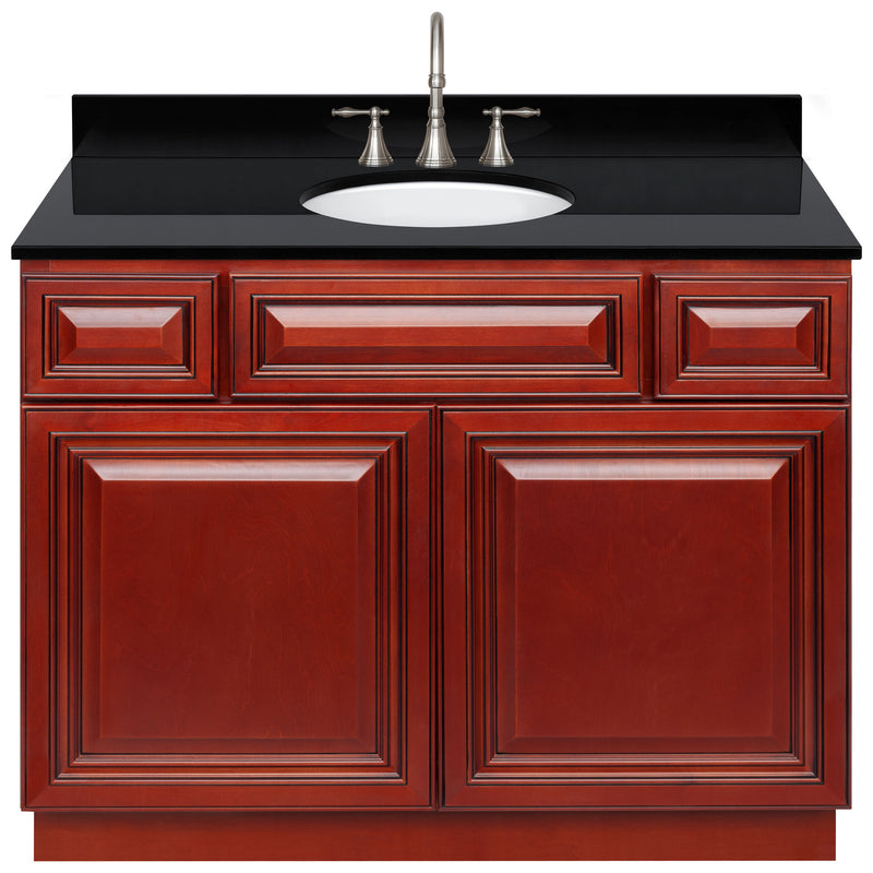 Cherry Bathroom Vanity 42", Absolute Black Granite Top, Faucet LB7B AB438-42CH-7B