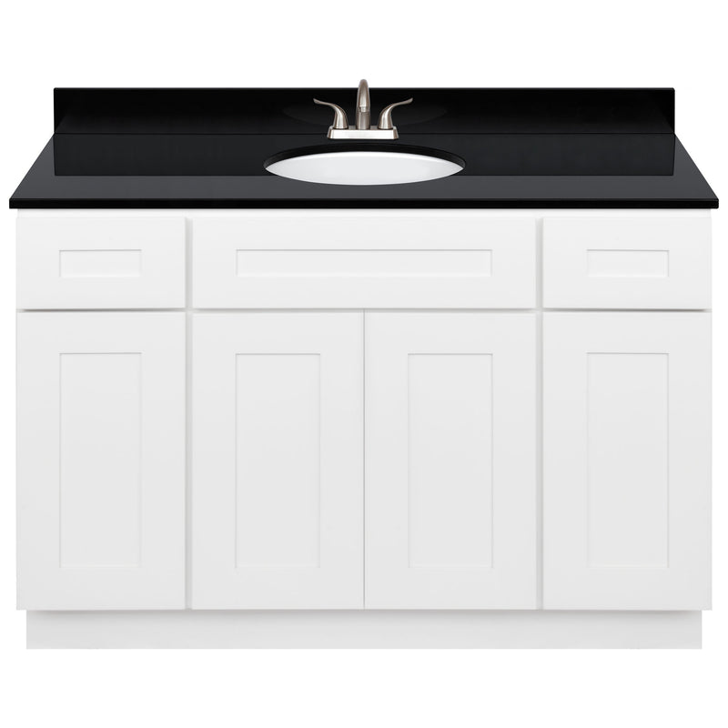 White Bathroom Vanity 48", Absolute Black Granite Top, Faucet LB5B AB494-48AW-5B