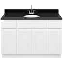 White Bathroom Vanity 48", Absolute Black Granite Top, Faucet LB6B AB494-48AW-6B