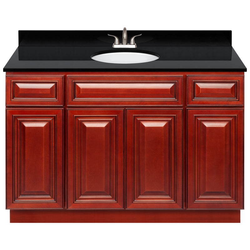 Cherry Bathroom Vanity 48", Absolute Black Granite Top, Faucet LB5B AB494-48CH-5B