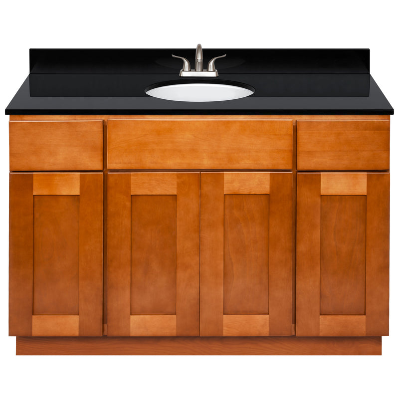 Brown Bathroom Vanity 48", Absolute Black Granite Top, Faucet LB5B AB494-48NP-5B