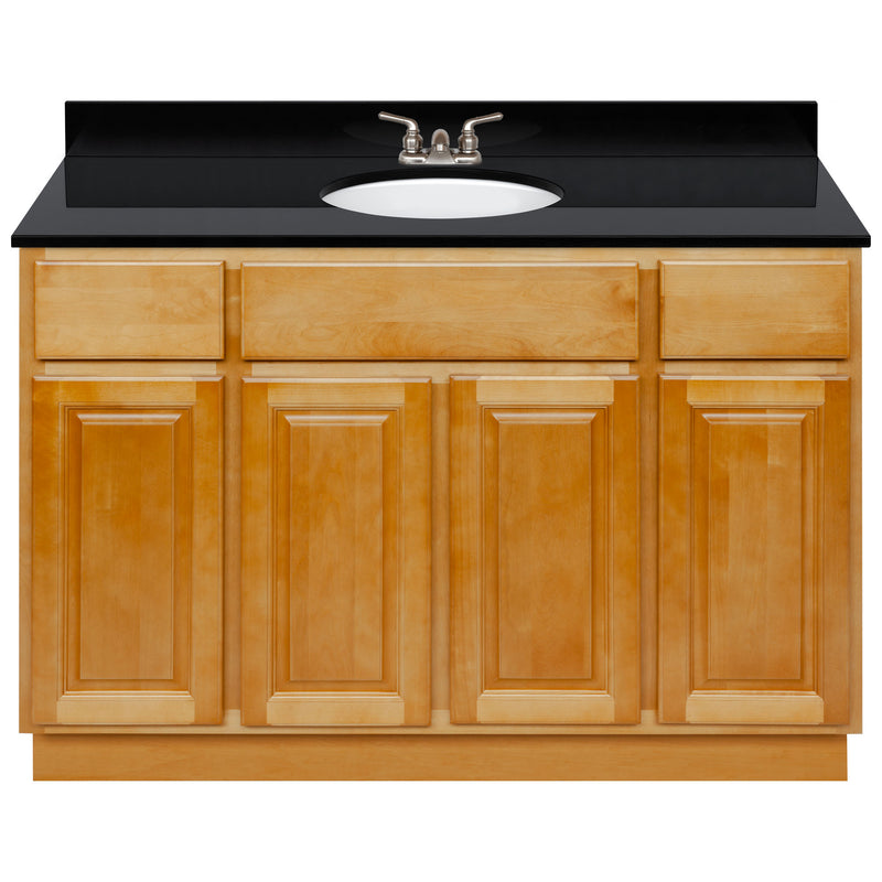 Brown Bathroom Vanity 48", Absolute Black Granite Top, Faucet LB3B AB494-48RC-3B