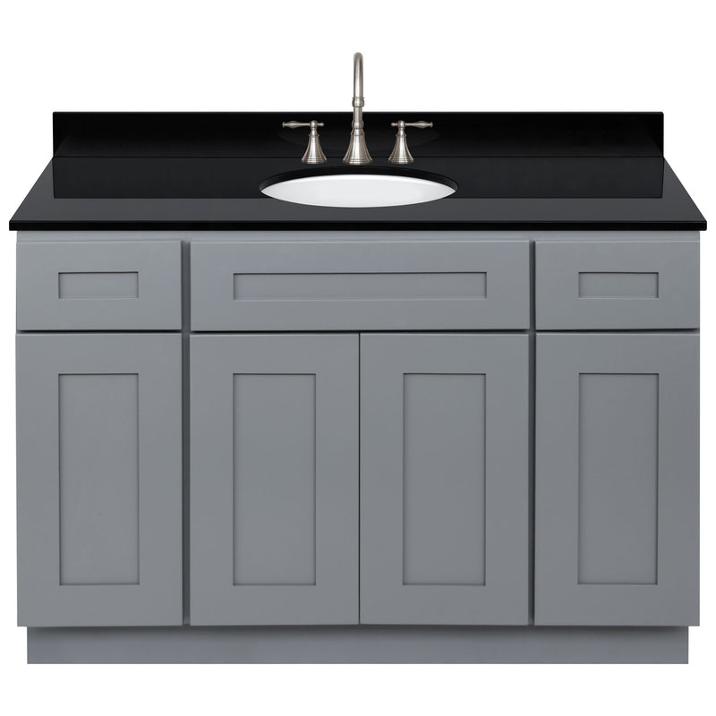 Cherry Bathroom Vanity 48", Absolute Black Granite Top, Faucet LB7B AB498-48CG-7B