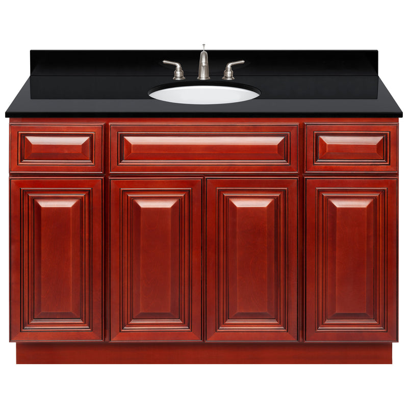 Cherry Bathroom Vanity 48", Absolute Black Granite Top, Faucet LB4B AB498-48CH-4B