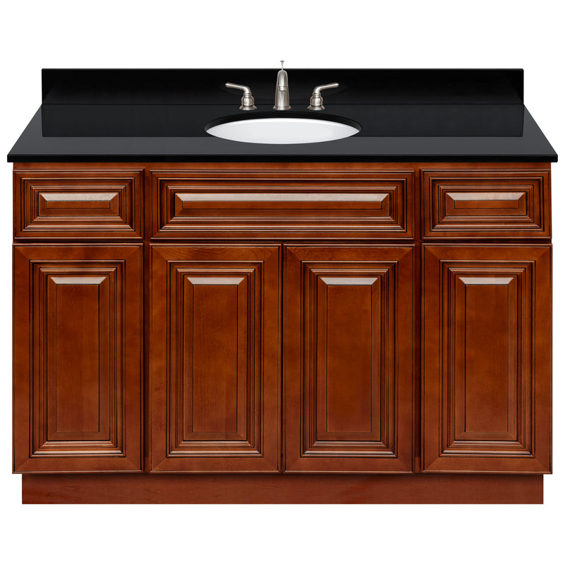 Brown Bathroom Vanity 48", Absolute Black Granite Top, Faucet LB4B AB498-48GN-4B