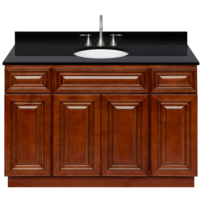 Brown Bathroom Vanity 48", Absolute Black Granite Top, Faucet LB7B AB498-48GN-7B