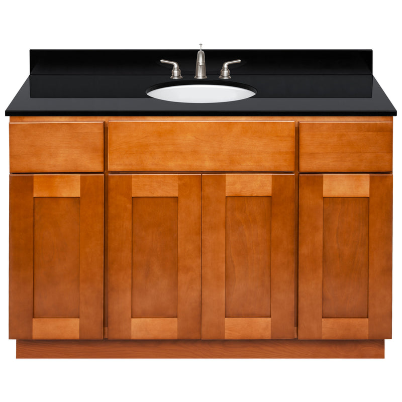 Brown Bathroom Vanity 48", Absolute Black Granite Top, Faucet LB4B AB498-48NP-4B