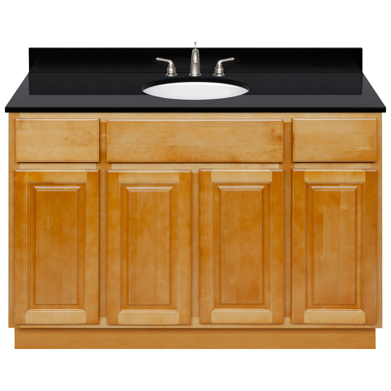 Brown Bathroom Vanity 48", Absolute Black Granite Top, Faucet LB4B AB498-48RC-4B