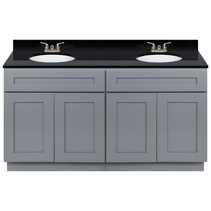 Cherry Double Bathroom Vanity 60", Absolute Black Granite Top, Faucet LB3B AB614-60CG-3B