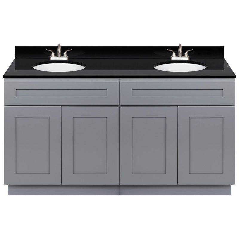 Cherry Double Bathroom Vanity 60", Absolute Black Granite Top, Faucet LB5B AB614-60CG-5B