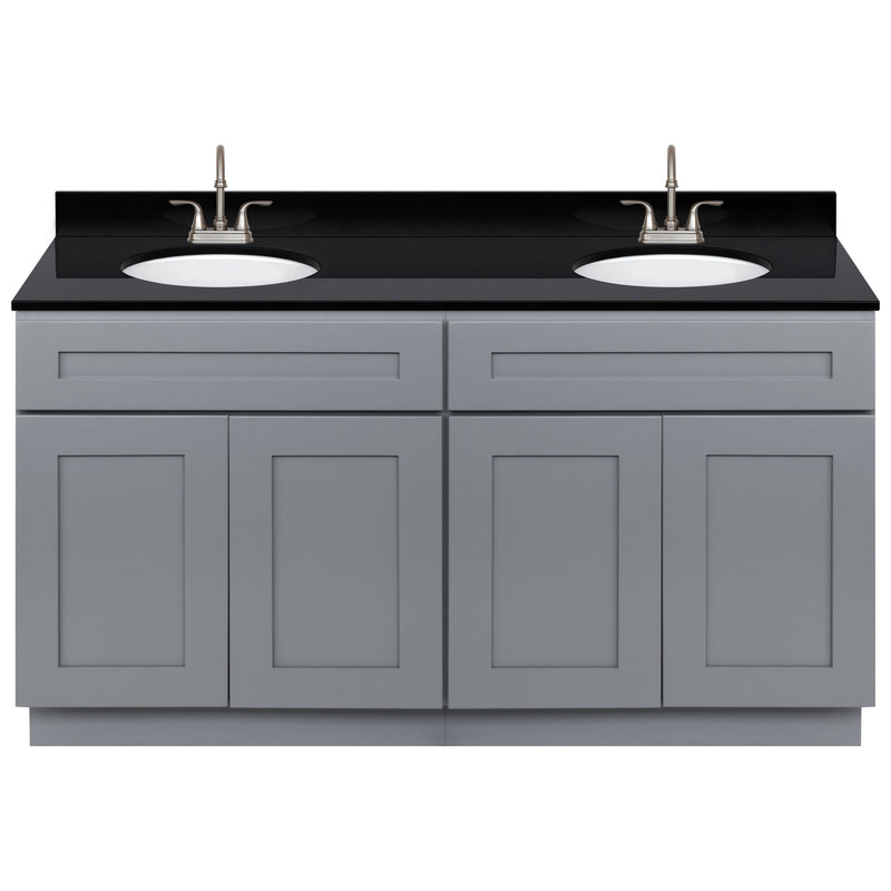 Cherry Double Bathroom Vanity 60", Absolute Black Granite Top, Faucet LB6B AB614-60CG-6B