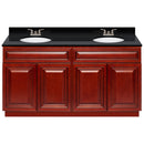 Cherry Double Bathroom Vanity 60", Absolute Black Granite Top, Faucet LB3B AB614-60CH-3B