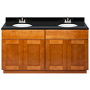 Brown Double Bathroom Vanity 60", Absolute Black Granite Top, Faucet LB5B AB614-60NP-5B