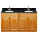 Brown Double Bathroom Vanity 60", Absolute Black Granite Top, Faucet LB6B AB614-60RC-6B