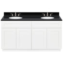 White Double Bathroom Vanity 60", Absolute Black Granite Top, Faucet LB4B AB618-60AW-4B