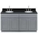 Cherry Double Bathroom Vanity 60", Absolute Black Granite Top, Faucet LB7B AB618-60CG-7B