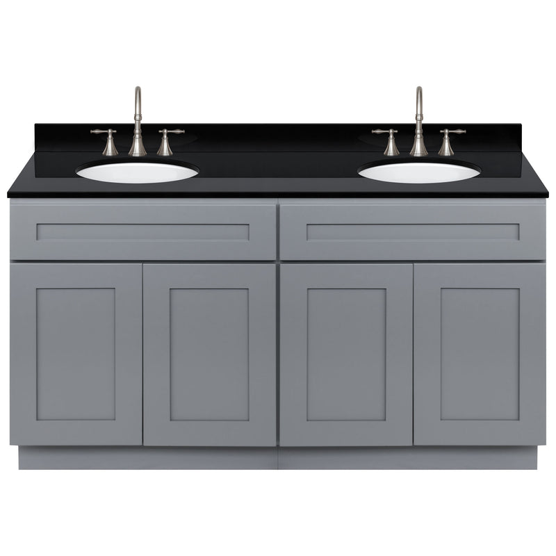 Cherry Double Bathroom Vanity 60", Absolute Black Granite Top, Faucet LB7B AB618-60CG-7B