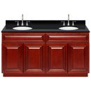 Cherry Double Bathroom Vanity 60", Absolute Black Granite Top, Faucet LB7B AB618-60CH-7B