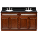 Brown Double Bathroom Vanity 60", Absolute Black Granite Top, Faucet LB4B AB618-60GN-4B