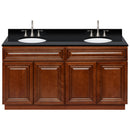 Brown Double Bathroom Vanity 60", Absolute Black Granite Top, Faucet LB7B AB618-60GN-7B