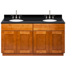 Brown Double Bathroom Vanity 60", Absolute Black Granite Top, Faucet LB7B AB618-60NP-7B